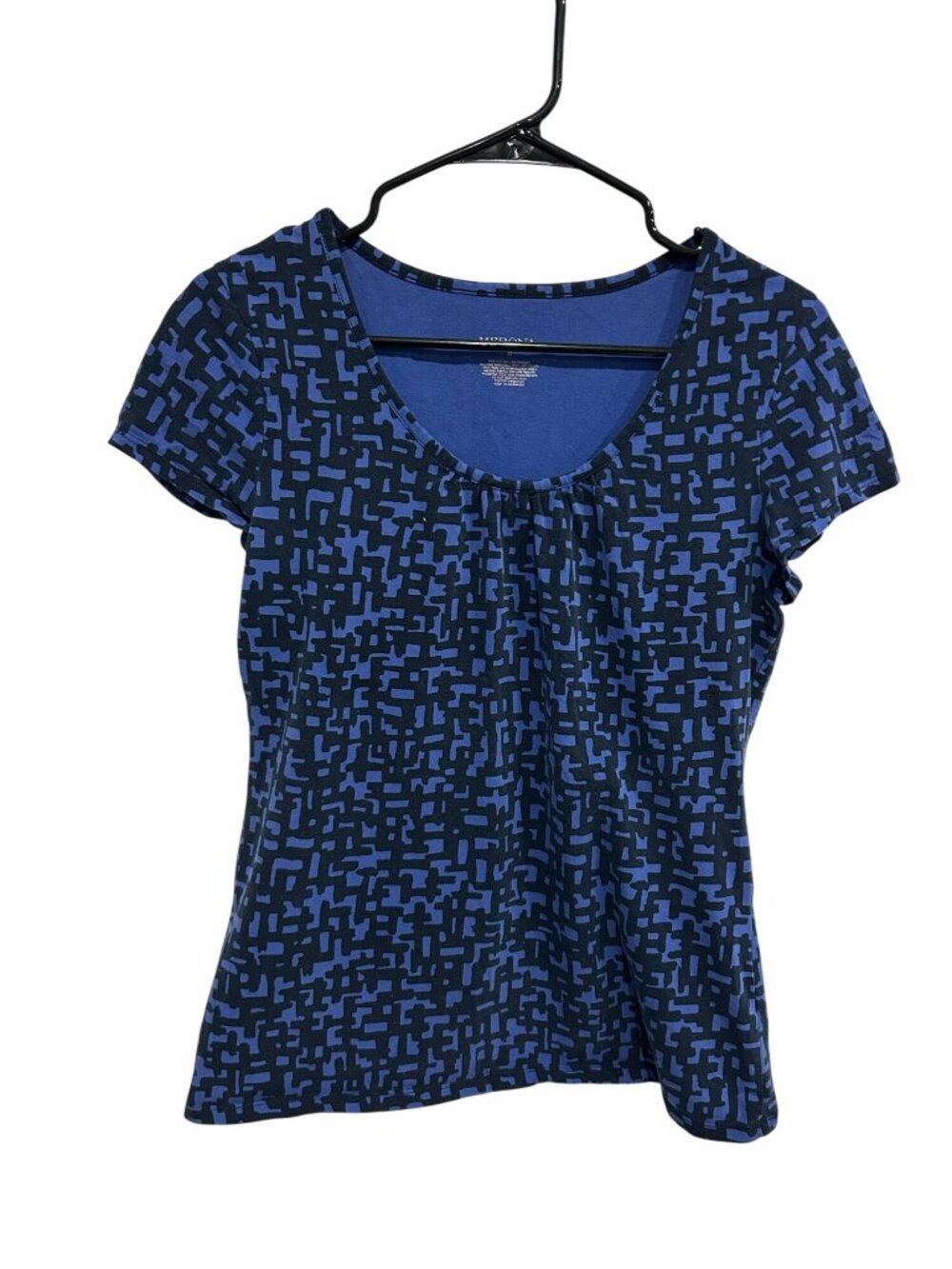 Merona Medium Blue Black Geometric Scoop Neck Top Minimalist Intellectual